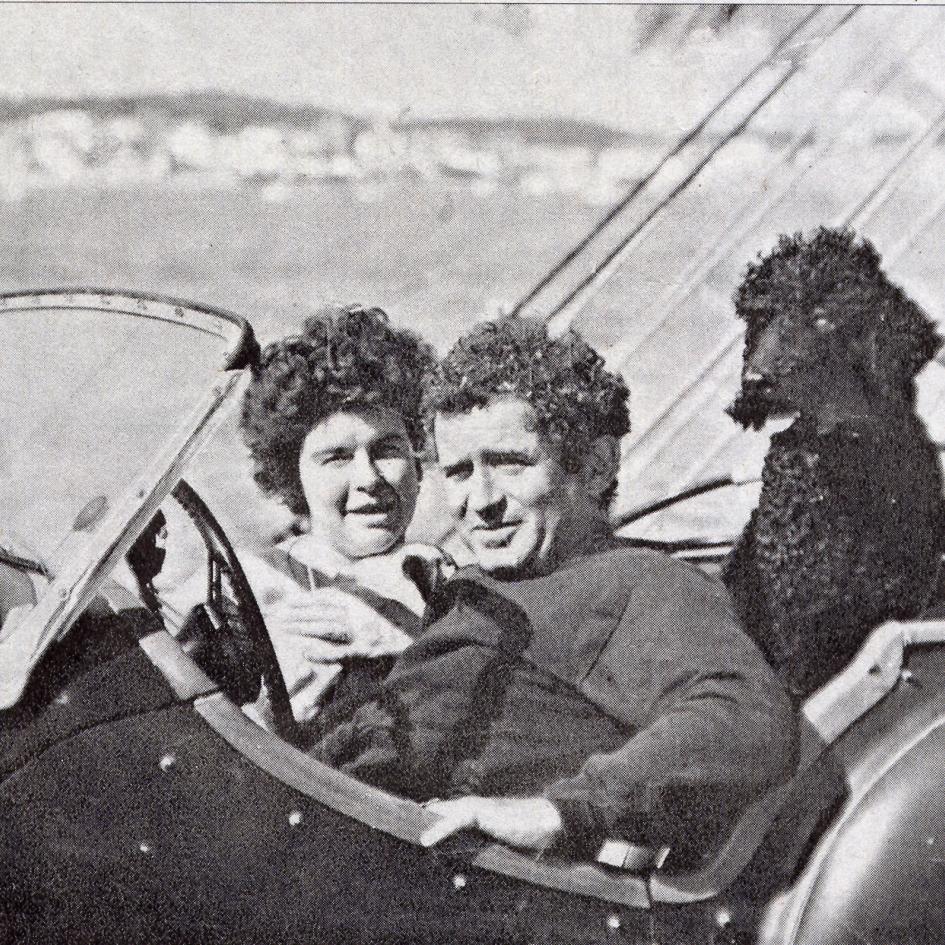 Lady-Jeanne-Photo-of-Lady-Jeanne-Campbell-with-Norman-Mailer-and Black-Poodle-in-Roadster