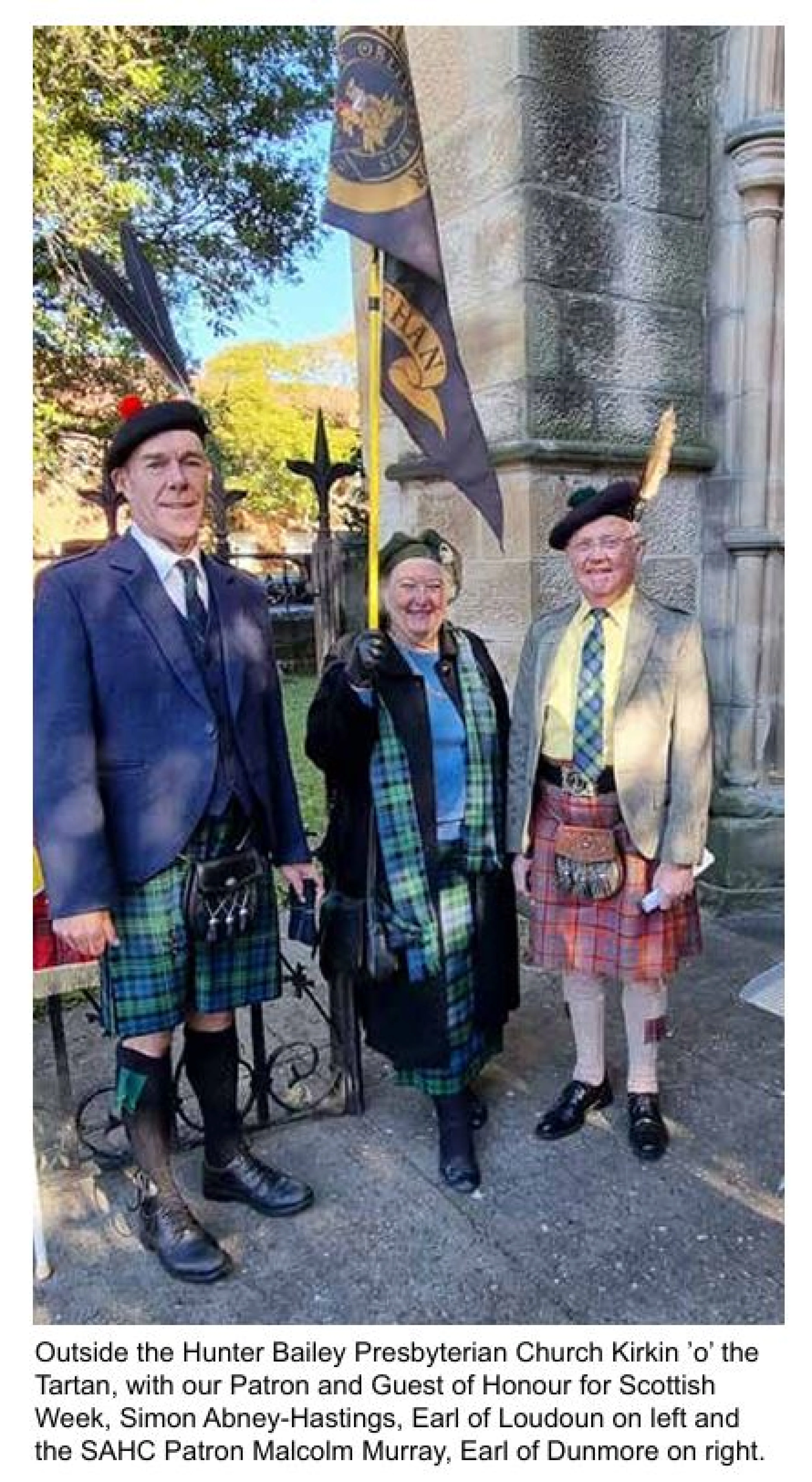 Simon Abney-Hastings, Earl of Loudoun on left and the SAHC Patron Malcolm Murray, Earl of Dunmore on right, Barbara Gurney center. c.2025