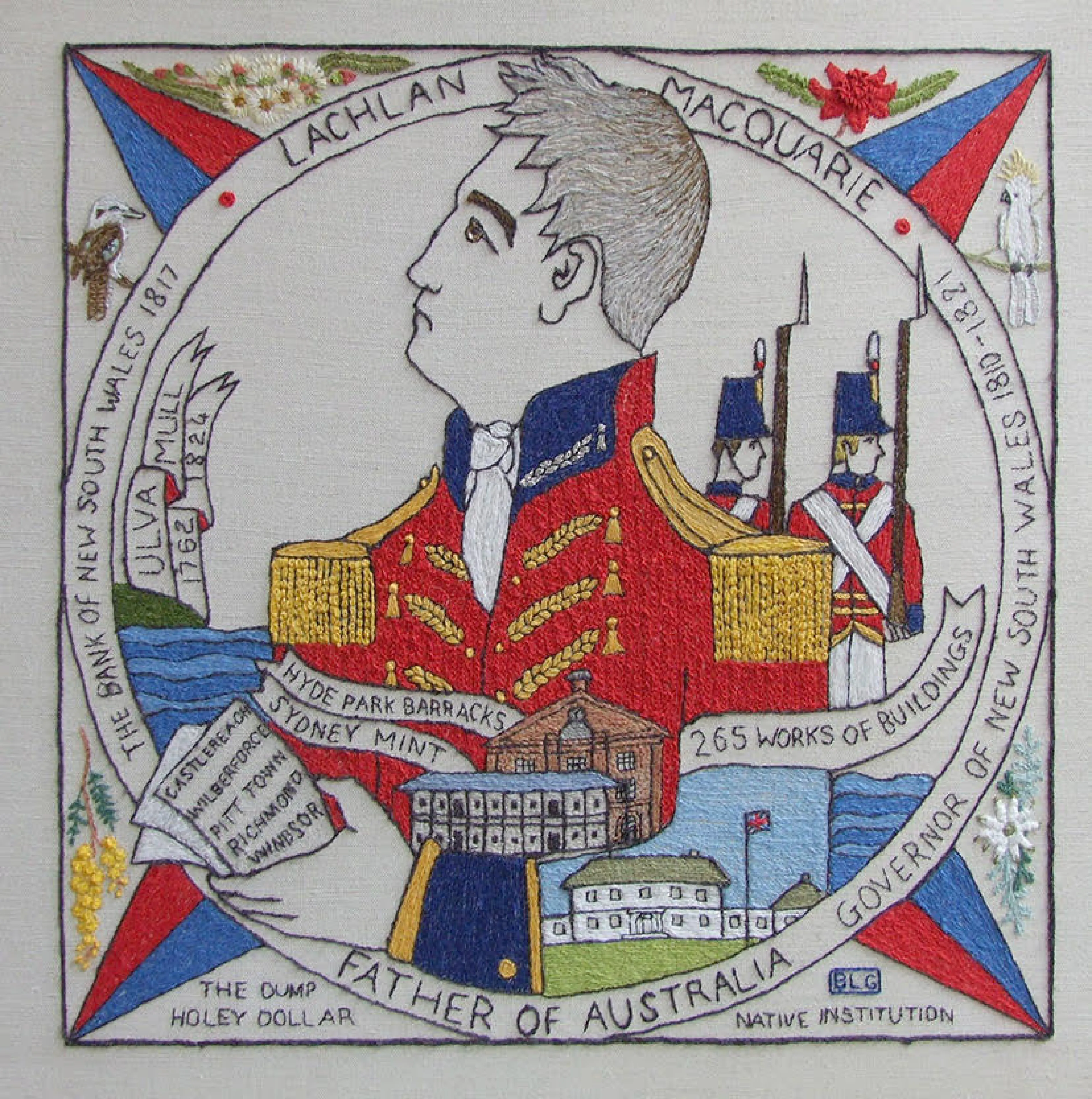 Scottish Diaspora Tapestry.  Barbara Gurney's 2009 panel depicted an early Australian Governor Lachlan Macquarie