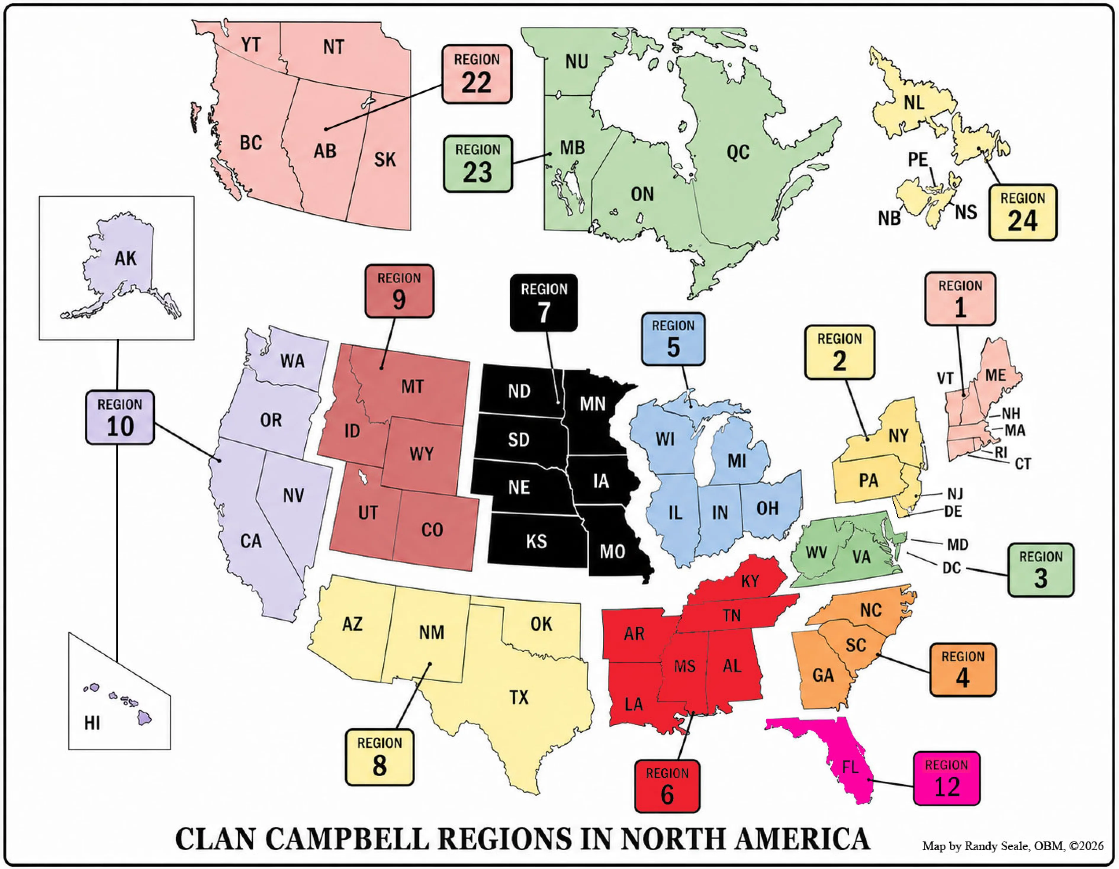 CCSNA Regions Color Map, 2026-10-18g by Randy Seale, OBM, ©2026