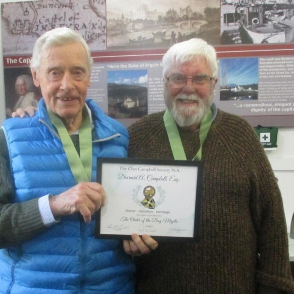 Clan Campbell Society (North America) has inducted its greatest friends and supporters in Scotland, Diarmid A. Campbell, Esq. and Duncan Beaton, into the Order of the Bog Myrtle. 